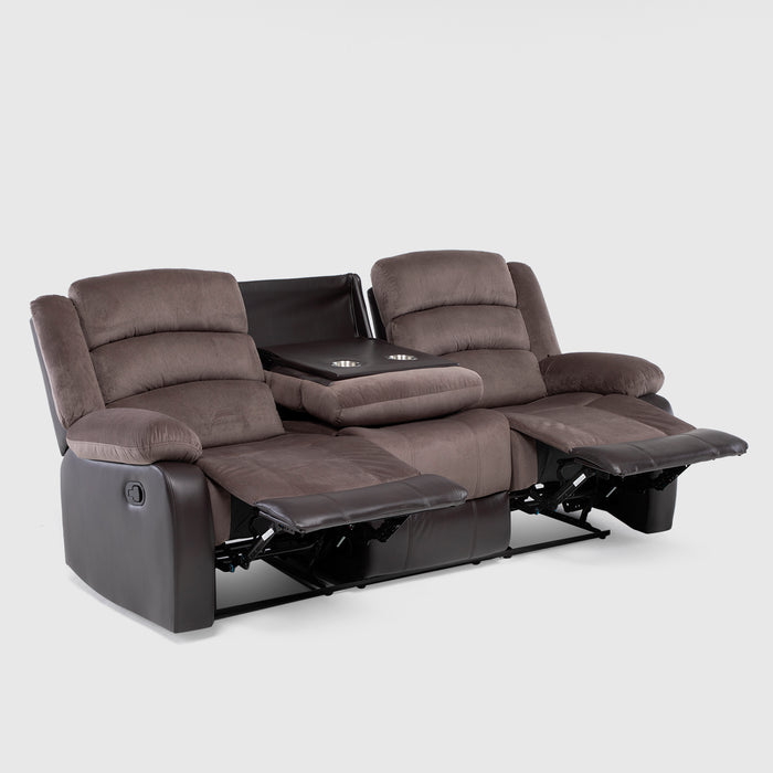 Sofá 3 Cuerpos Reclinable Moderno Café Praga