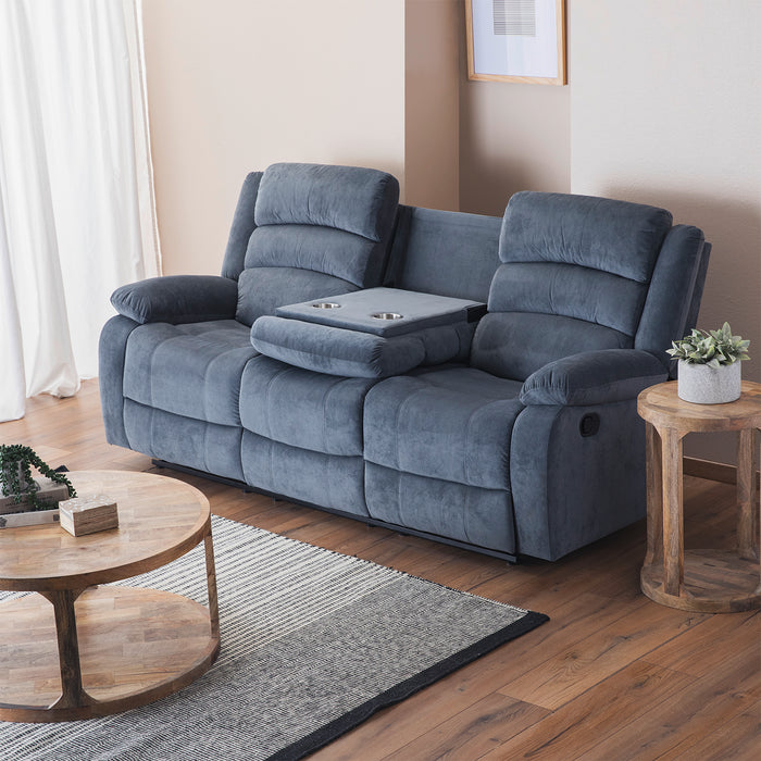 Living Reclinable 1 Sofá 3 Cuerpos + 2 Bergers Gris New Martell