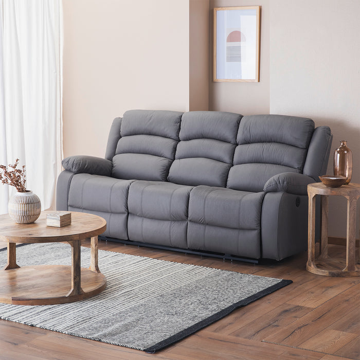 Living Reclinable Eléctrico 1 Sofá 3 Cuerpos + 2 Bergers Gris New Praga