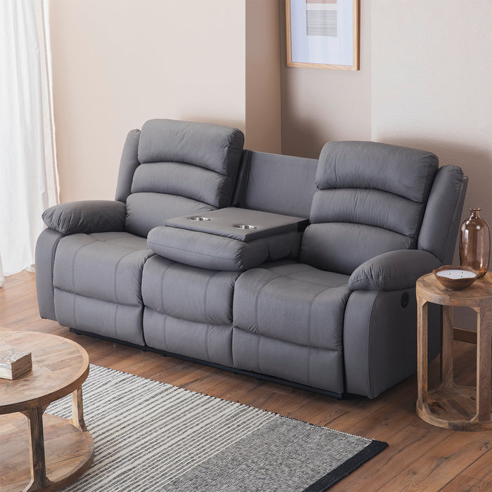 Living Reclinable Eléctrico 1 Sofá 3 Cuerpos + 2 Bergers Gris New Praga