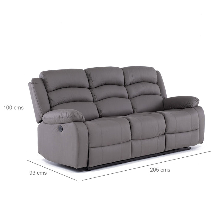 Living Reclinable Eléctrico 1 Sofá 3 Cuerpos + 2 Bergers Gris New Praga