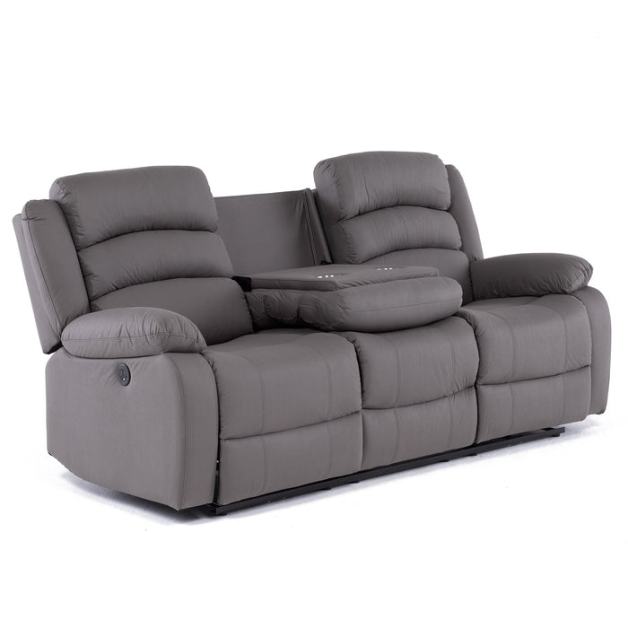 Sofá 3 Cuerpos Reclinable Eléctrico Moderno Gris New Praga
