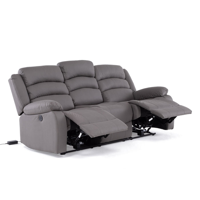 Sofá 3 Cuerpos Reclinable Eléctrico Moderno Gris New Praga