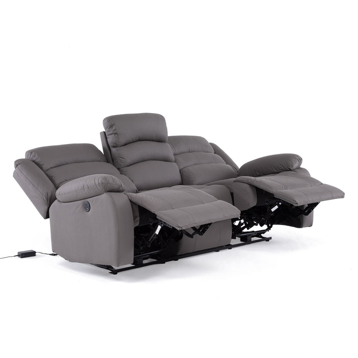 Sofá 3 Cuerpos Reclinable Eléctrico Moderno Gris New Praga