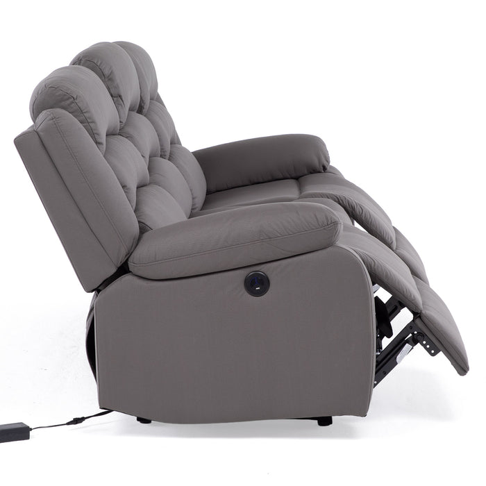 Sofá 3 Cuerpos Reclinable Eléctrico Moderno Gris New Praga