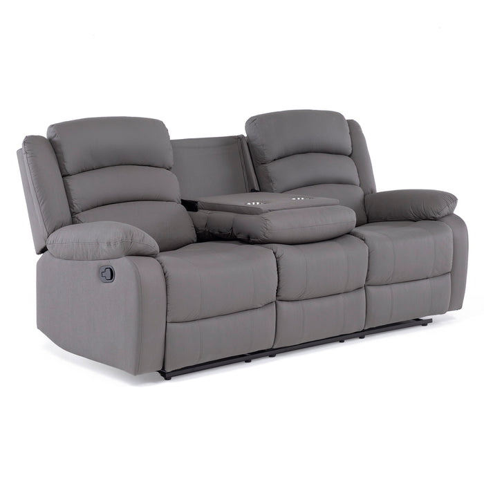 Sofá 3 Cuerpos Reclinable Moderno Gris New Praga