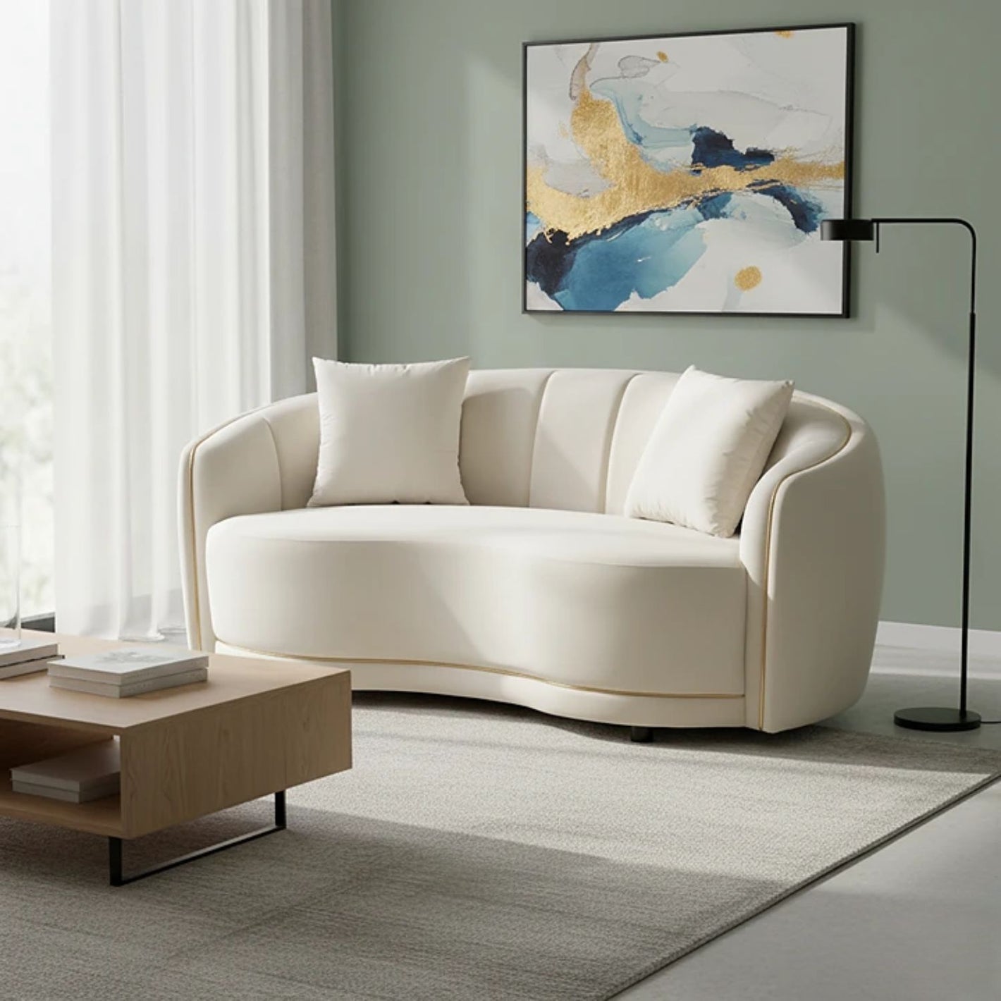 Sofá Curvo Beige Elegante Isidora 2 Cuerpos