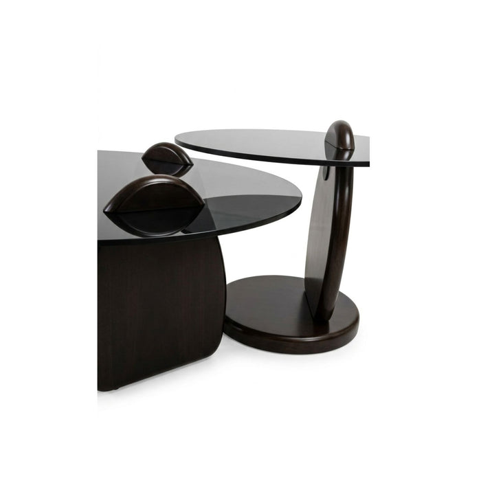 Mesa de Centro Moderna Redonda Vidrio Opaco-Madera Set 2 piezas Munich