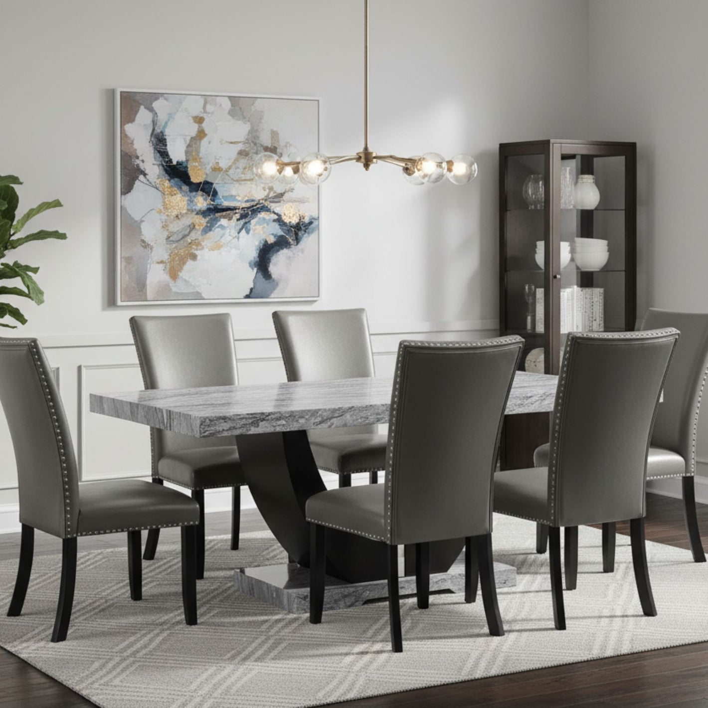 Juego de Comedor 6 Sillas Moderno Moon Mármol Gris