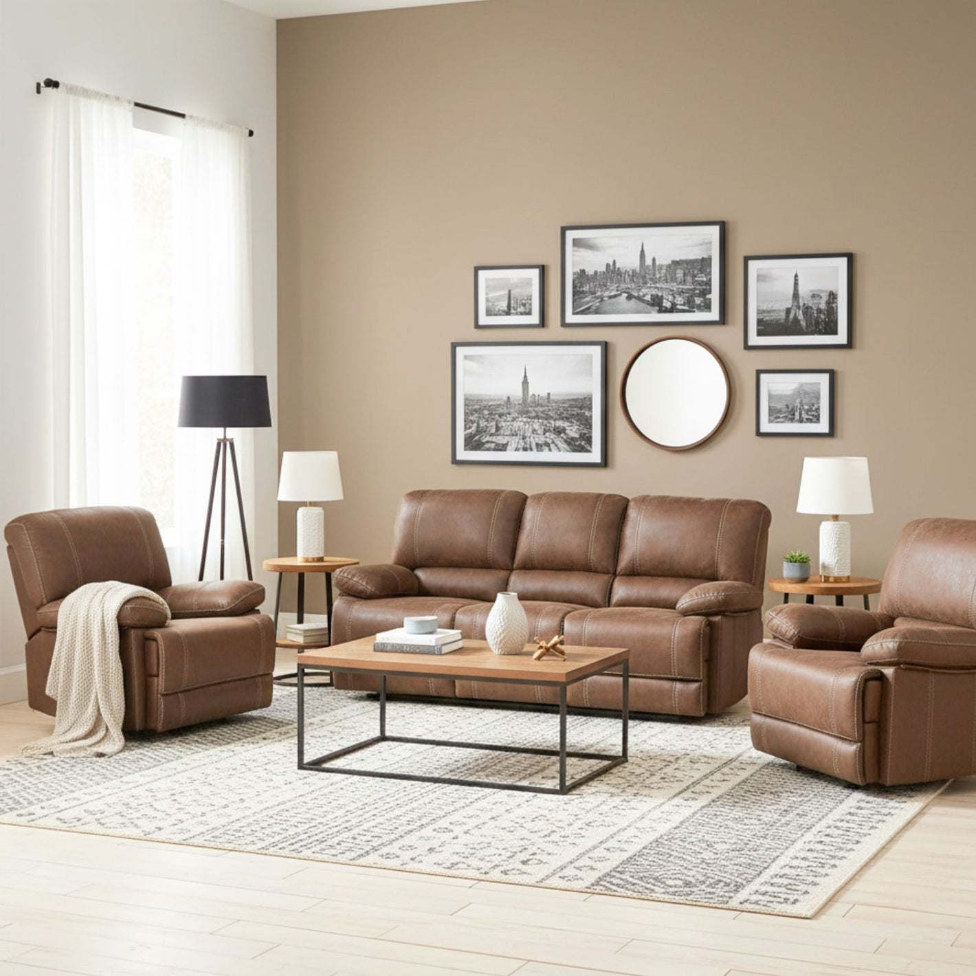 Living Reclinable 3 Cuerpos - Castle 1 Sofá 3 Cuerpos + 2 Bergers