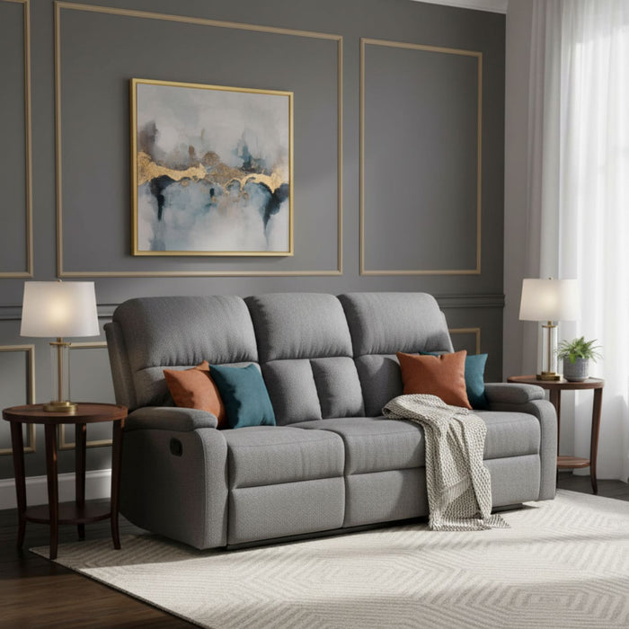 Sofá 3 Cuerpos Reclinable Gris Moderno Matheus