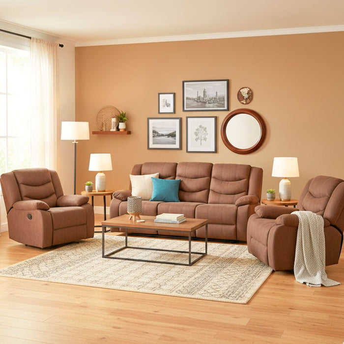 Living 3 Cuerpos Reclinable Norman + 2 Berger Norman Café