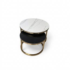 Mesa de Centro Moderna Redonda Mármol Gold Set 2 piezas Padova