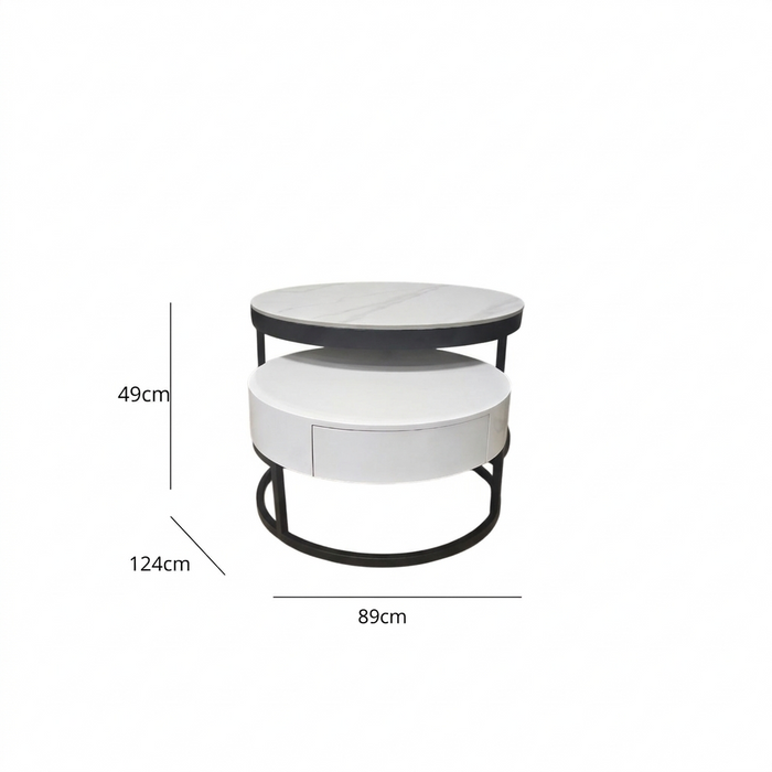 Mesa de Centro Moderna Redonda Mármol Set 2 Piezas Valencia