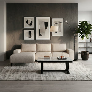 Sofá Seccional Izquierdo Moderno Beige Castelo + Mesa de Centro Mármol Blanca
