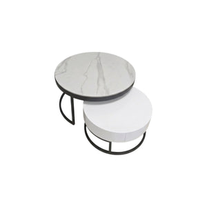 Mesa de Centro Moderna Redonda Mármol Set 2 Piezas Valencia