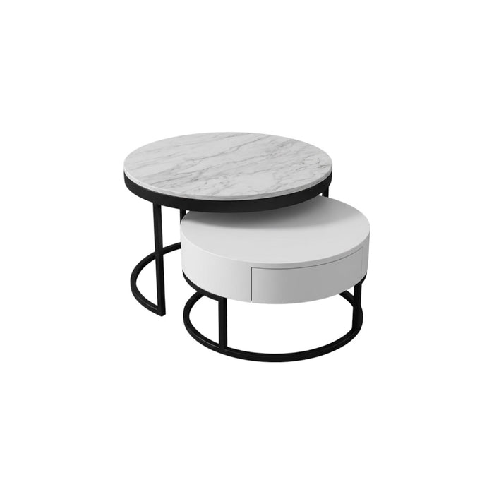 Mesa de Centro Moderna Redonda Mármol Set 2 Piezas Valencia
