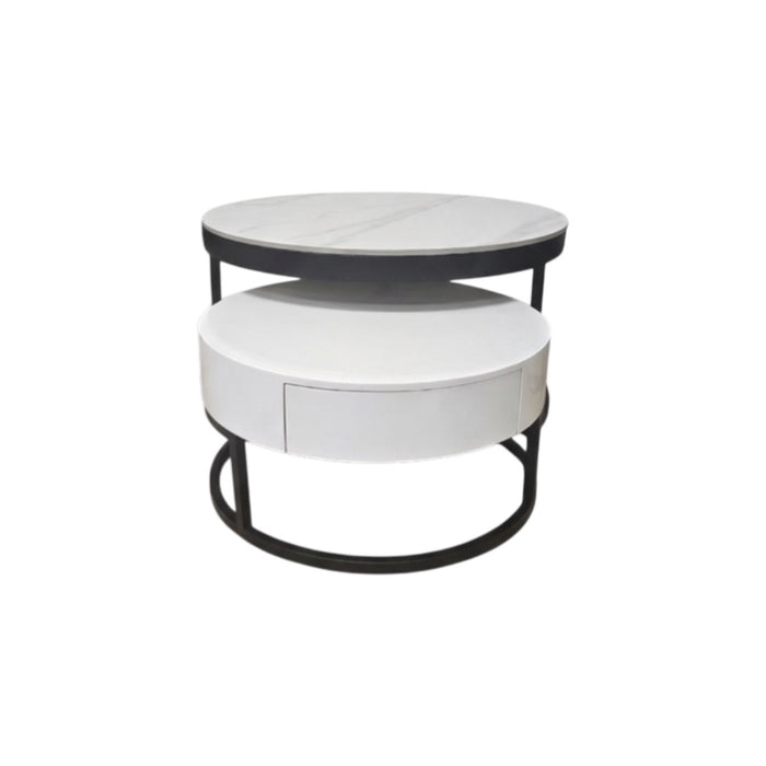 Mesa de Centro Moderna Redonda Mármol Set 2 Piezas Valencia