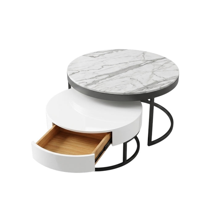 Mesa de Centro Moderna Redonda Mármol Set 2 Piezas Valencia