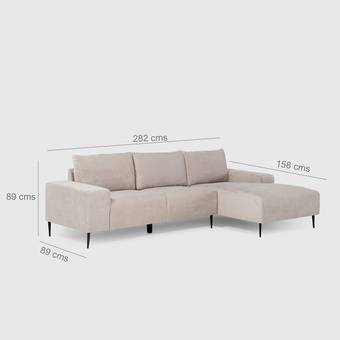 Sofá Seccional Derecho Moderno Beige Castelo + Mesa de Centro Mármol Blanca