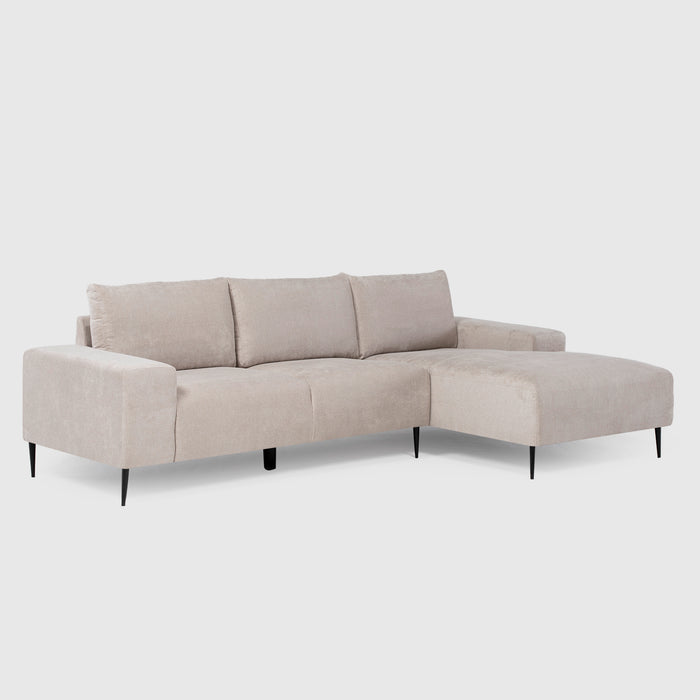 Sofá Seccional Derecho Moderno Beige Castelo + Mesa de Centro Mármol Blanca