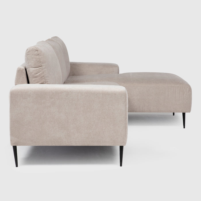 Sofá Seccional Derecho Moderno Beige Castelo + Mesa de Centro Mármol Blanca