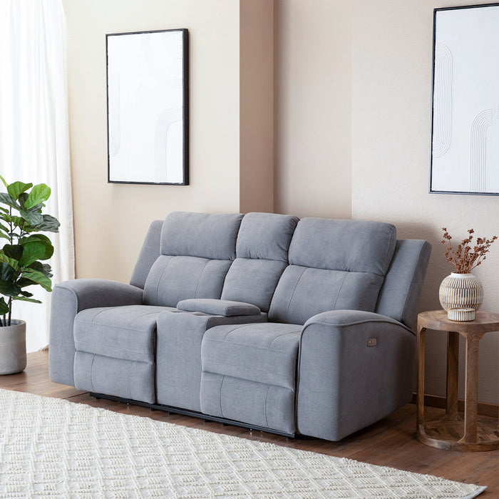 Sofá 2 Cuerpos Reclinable Eléctrico + Consola Gris Montana