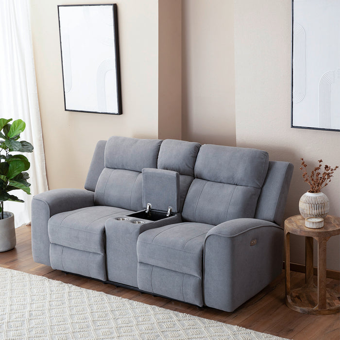 Sofá 2 Cuerpos Reclinable Eléctrico + Consola Gris Montana