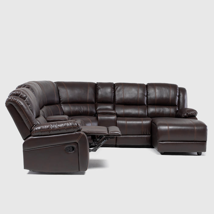 Sofá Seccional Café -  Moderno Derecho + 2 Consolas Royalty