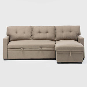 Sofá Cama Seccional 2 Plazas Moderno - Lino Beige Sidney