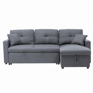 Sofá Seccional Cama 2 Plazas Moderno Lino Gris Sidney