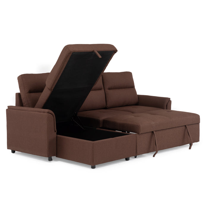 Sofá Seccional Cama 2 Plazas Moderno Café New Sidney