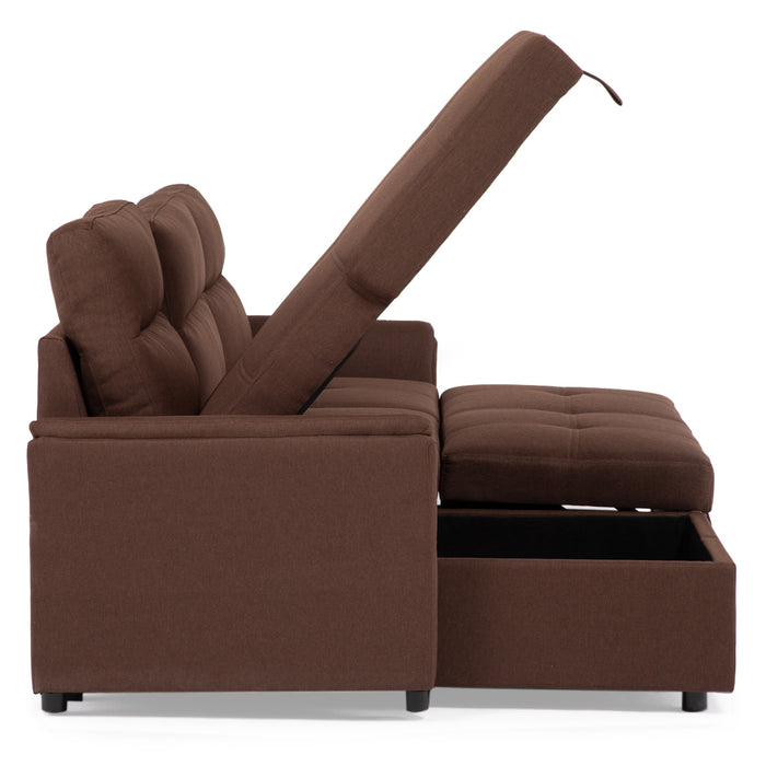 Sofá Seccional Cama 2 Plazas Moderno Café New Sidney