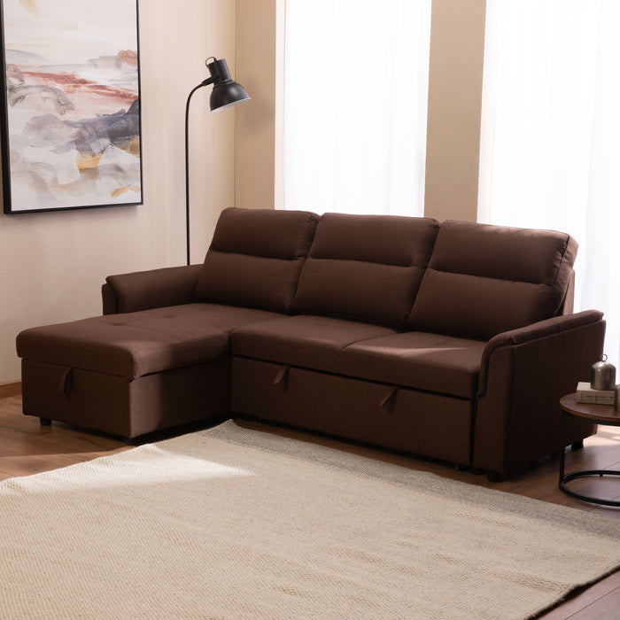 Sofá Seccional Cama 2 Plazas Moderno Café New Sidney
