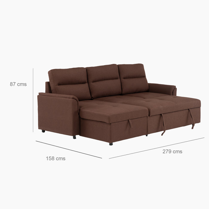 Sofá Seccional Cama 2 Plazas Moderno Café New Sidney
