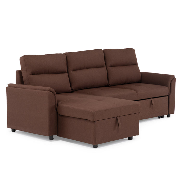 Sofá Seccional Cama 2 Plazas Moderno Café New Sidney
