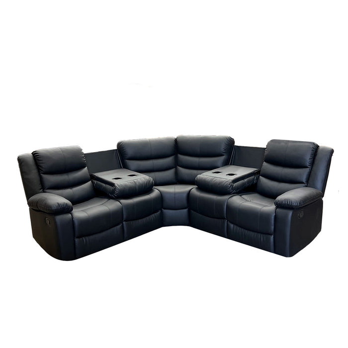 Sofá Seccional Reclinable Doble Vaso Moderno PU Berlín Negro