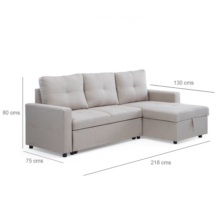 Sofá Seccional Cama 2 Plazas Moderno Lino Grueso Beige Reversible Wing