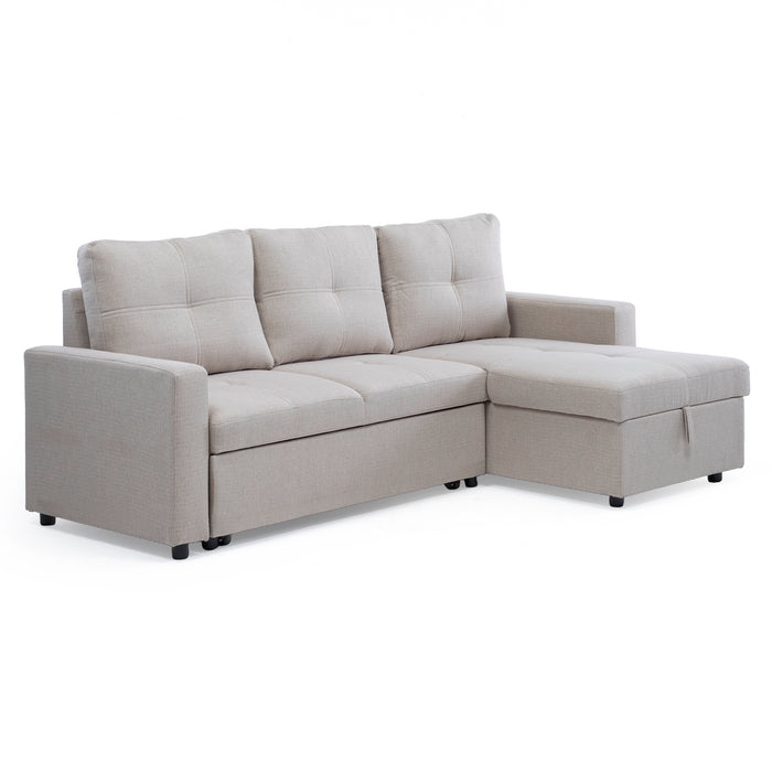 Sofá Seccional Cama 2 Plazas Moderno Lino Grueso Beige Reversible Wing