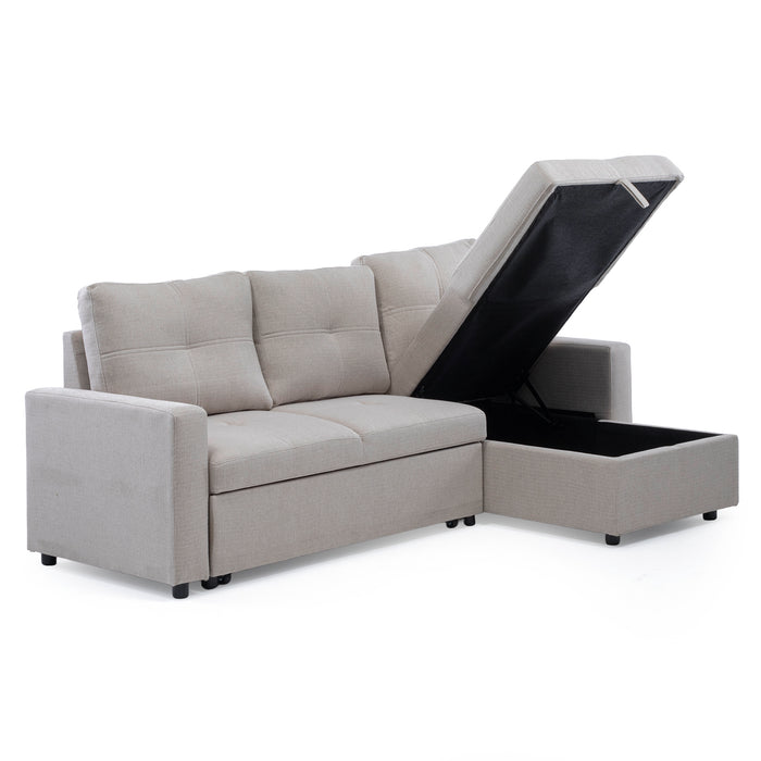 Sofá Seccional Cama 2 Plazas Moderno Lino Grueso Beige Reversible Wing