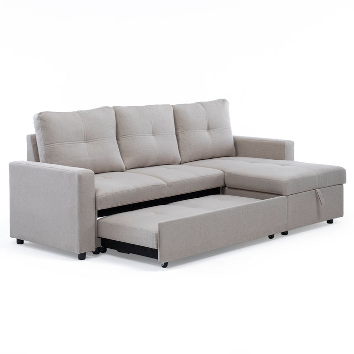 Sofá Seccional Cama 2 Plazas Moderno Lino Grueso Beige Reversible Wing