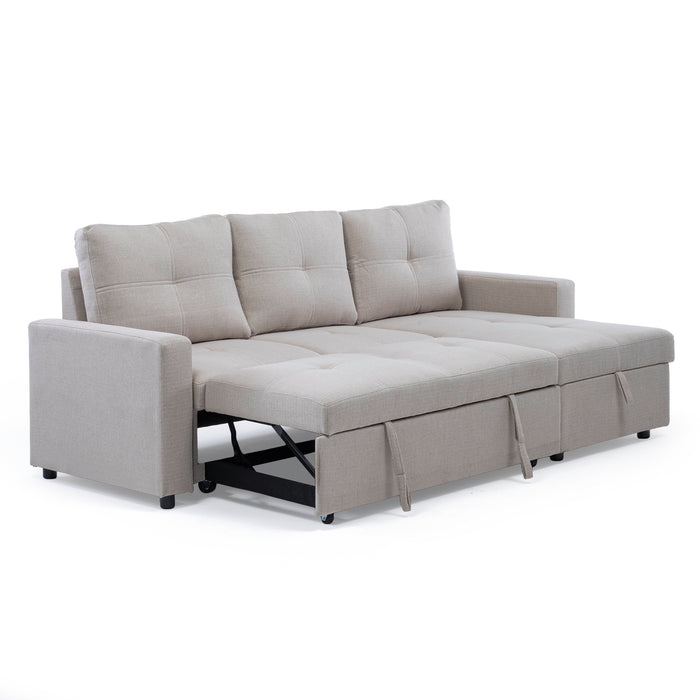 Sofá Seccional Cama 2 Plazas Moderno Lino Grueso Beige Reversible Wing