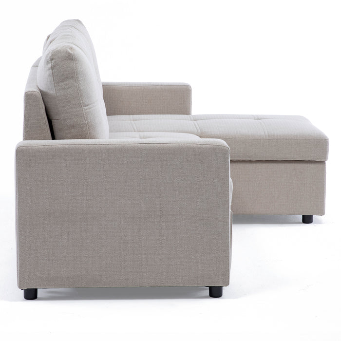 Sofá Seccional Cama 2 Plazas Moderno Lino Grueso Beige Reversible Wing