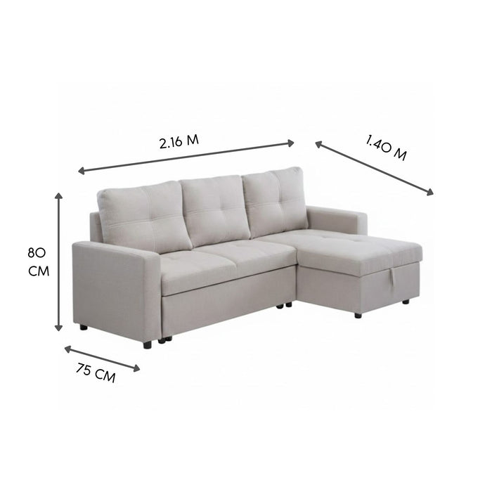 Sofá Seccional Cama 2 Plazas Moderno Lino Grueso Beige Reversible Wing