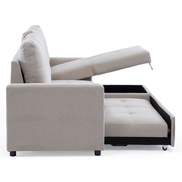 Sofá Seccional Cama 2 Plazas Moderno Lino Grueso Beige Reversible Wing