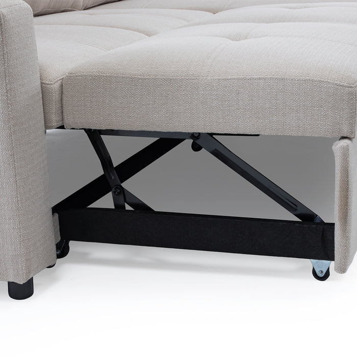 Sofá Seccional Cama 2 Plazas Moderno Lino Grueso Beige Reversible Wing