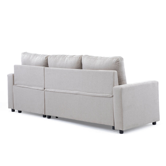 Sofá Seccional Cama 2 Plazas Moderno Lino Grueso Beige Reversible Wing