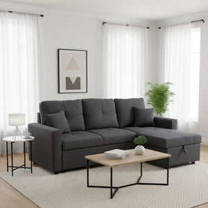 Sofá Seccional Cama 2 Plazas Moderno Lino Grueso Gris Reversible Wing