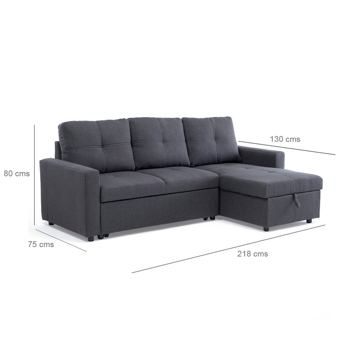 Sofá Seccional Cama 2 Plazas Moderno Lino Grueso Gris Reversible Wing