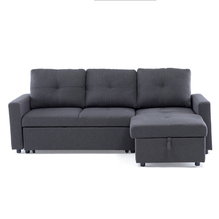 Sofá Seccional Cama 2 Plazas Moderno Lino Grueso Gris Reversible Wing